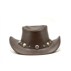 Hadzam S Unisex Water Resistant Brown Leather Buffalo Nickel Western Cowboy Hat